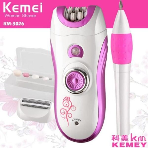 KM-3026 electric epilator 3 in 1 hair removal electric woman shaver rechargeable lady shaver kemei epilator Exfoliating Armor